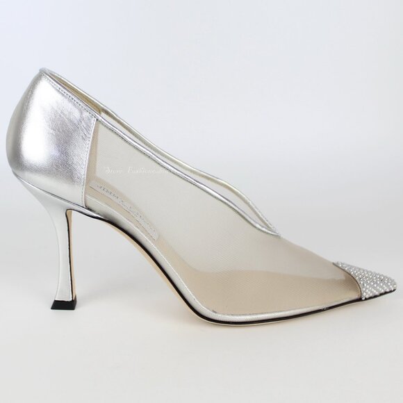NEW JIMMY CHOO Nicole 90mm Silver Mesh Crystal Pumps - Heel for Weddings, Events - Picture 7 of 16